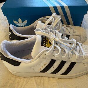 Adidas Superstar White and Black Sneakers - Kids Size 6